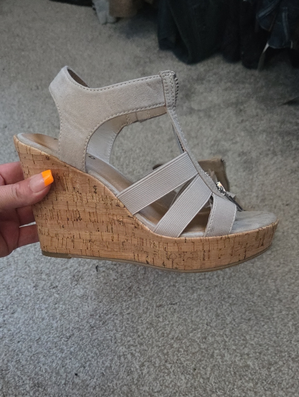 Women's Neutral Cork Wedge Sandal - Comfort Strappy Heel